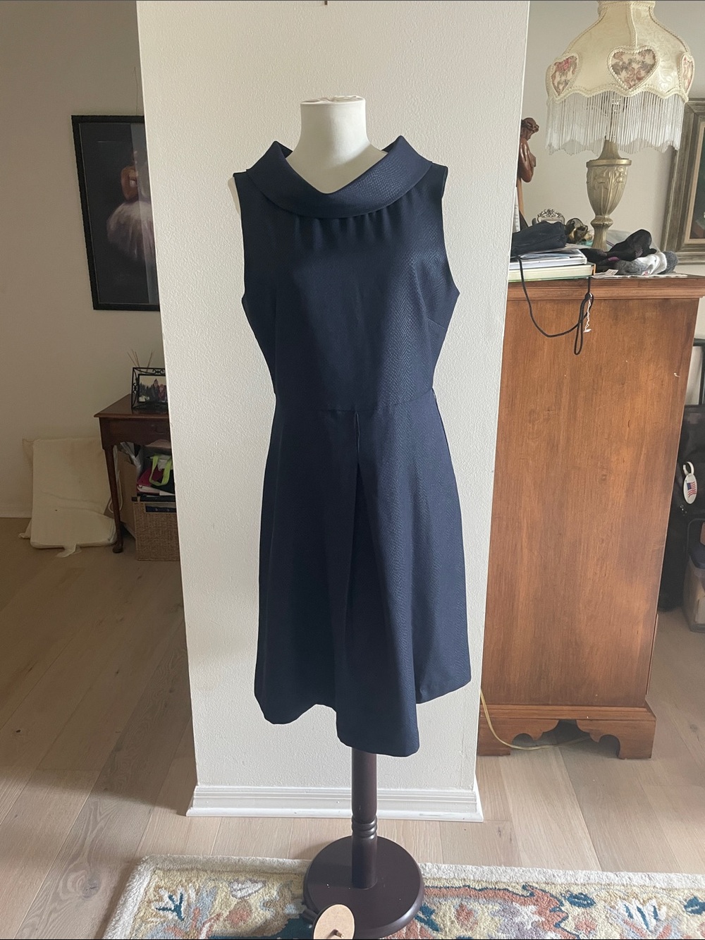 Ellen Tracy Navy Sleeveless A-Line Midi Dress